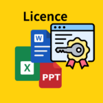 microsoft officeのアイコンとライセンスの文字のイラスト